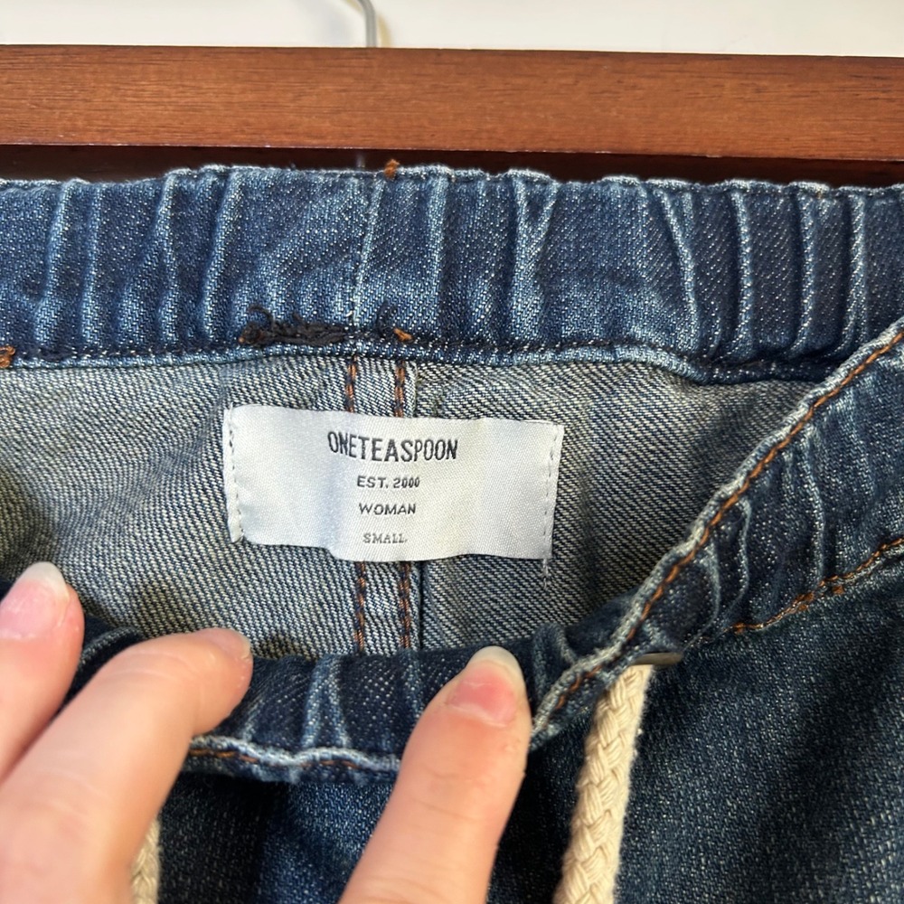EUC OneTeaspoon Denim Joggers Size Small Blue Distressed Elastic Waist - Picture 4 of 4